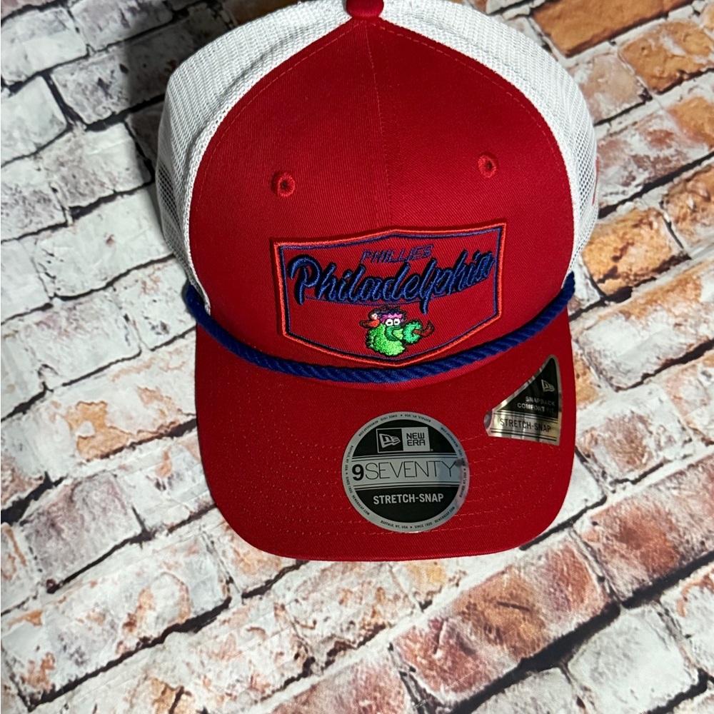 New Era Kids Philadelphia Red & White Mesh Snapback Hat with Blue Rope